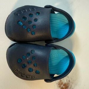 CROCS Kids Navy Clogs with Teal Footbed